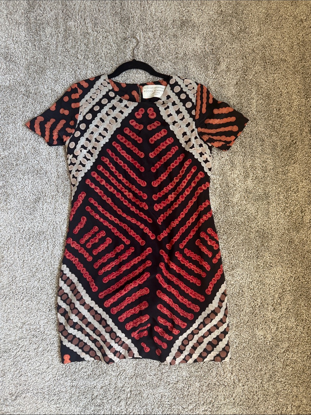 Anthropologie Black Red Cream Patterned Mini Dress